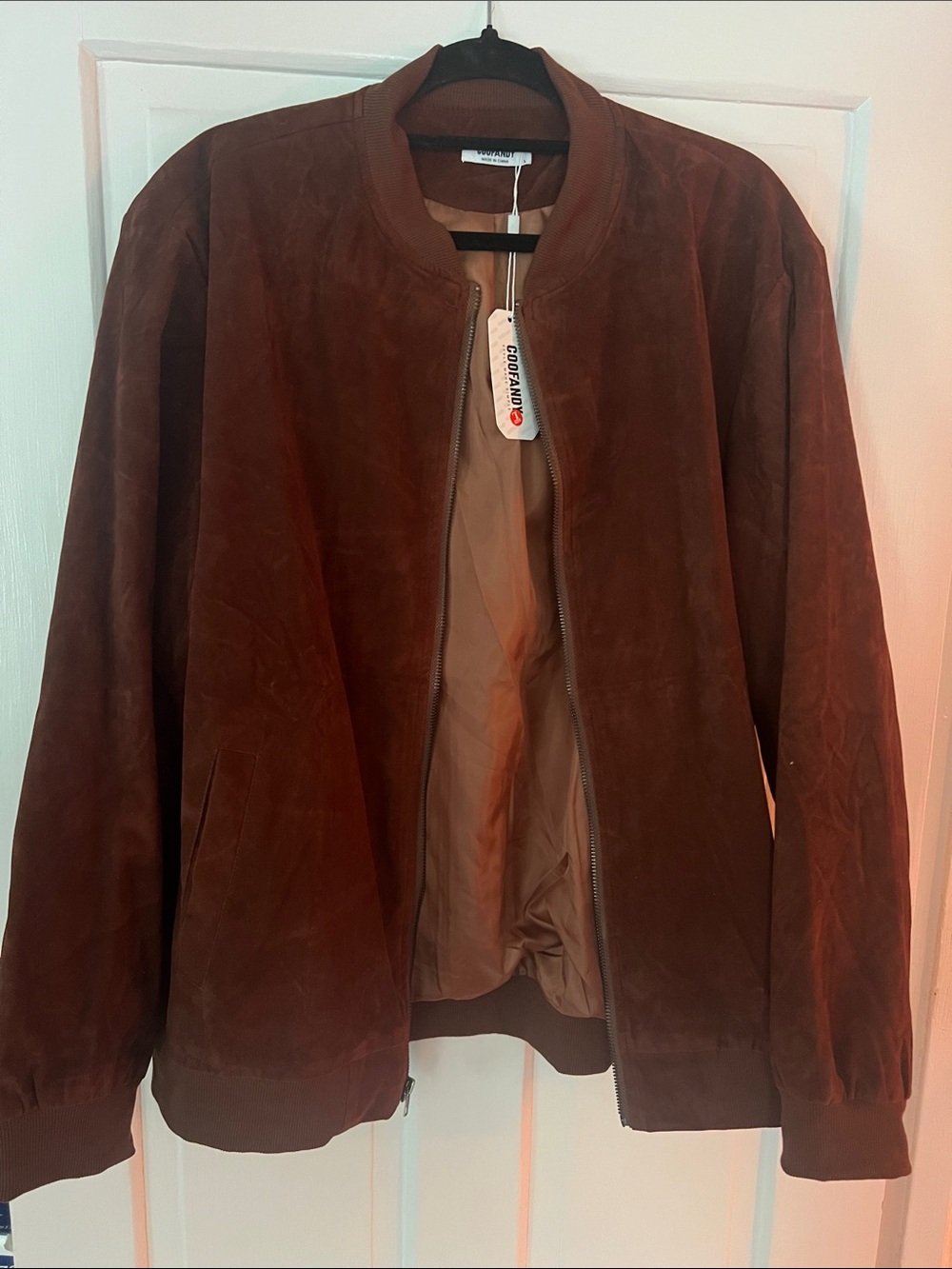 Large unisex Brown Faux Suede Bomber Jacket